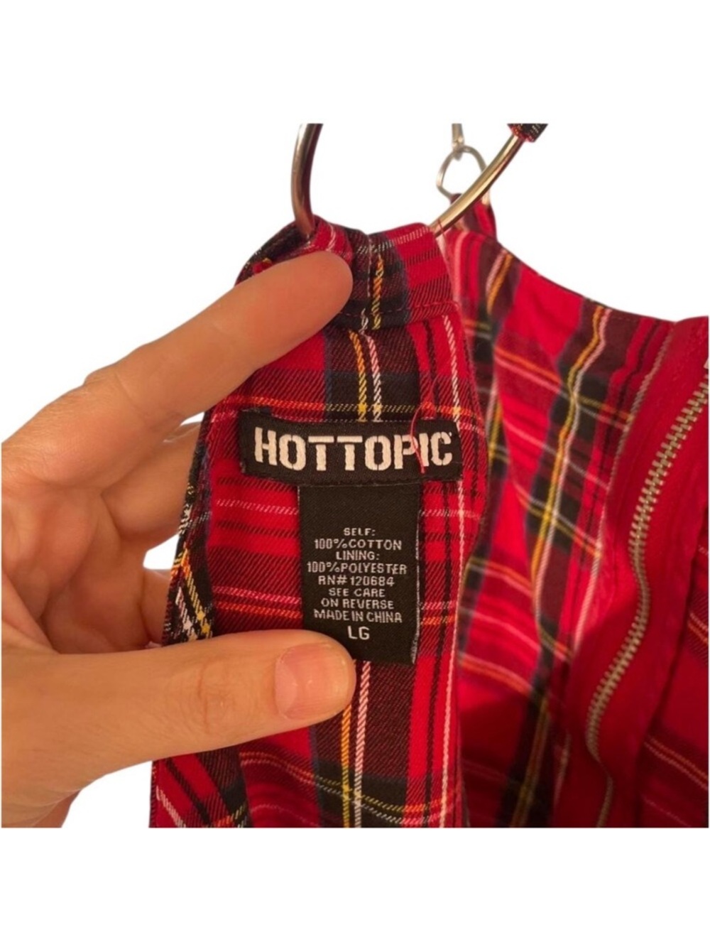 Hot Topic Red Plaid O-ring Skirtall Bondage Punk Mini Dress Large Emo Grunge - Picture 5 of 6
